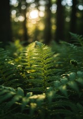 Lush Green Fern in Sunlight Forest