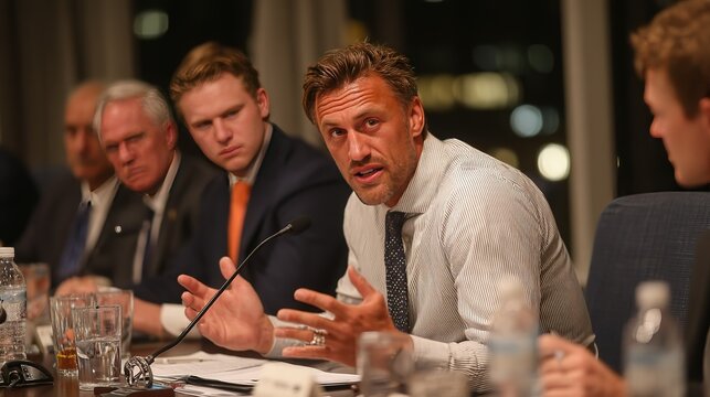 Business Meeting Discussion with Colleagues at Night