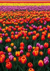 Vibrant Red Orange Yellow Purple Tulips Field Spring Bloom