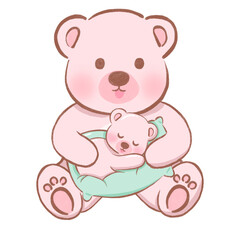 bear, baby bear clipart ,cute cartoon animal sleeping and hugging heart in soft pastel style