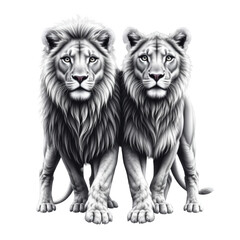 Obraz premium Majestic White Lions Displaying Strength and Unity in a Captivating Portrait