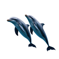 Fototapeta premium Two Dolphins Swimming Together in Clear Blue Water Portraying Playfulness and Grace