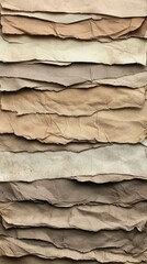 Stacked, crumpled, aged paper sheets.
