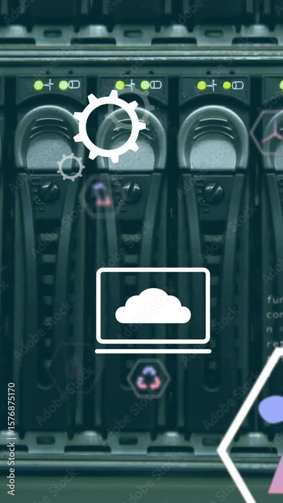 Poster animation of digital data processing over computer servers
