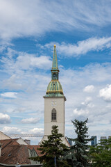 Vertical photo of the St. Martin's Cathedral at Bratislava-Slovakia. Blue sky with clouds at the background.