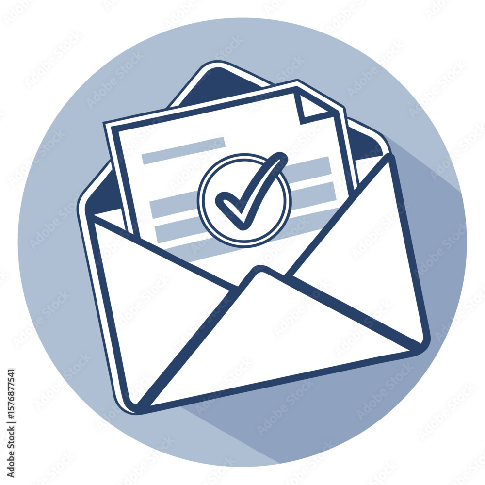 Poster envelope with email symbol, envelope with checkmark icon symbolizing verified email, rendered with f