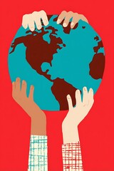 Diverse hands holding a globe.