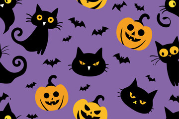 Halloween Cute Seamless Pattern Black Cat Style