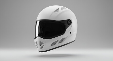Fototapeta premium Modern motorcycle helmet in pristine white floating on a neutral gray background design