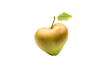 a green apple with a leaf in the shape of a heart
