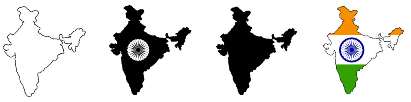 india map with flag and ashoka chakra vector set