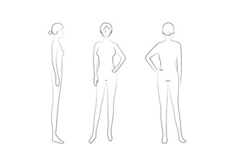 女性フィッティングモデル（前・横・後） / Female Fitting Model for Uniform Design (Front, Side, Back View）