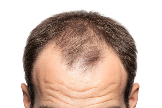 Close up of a man's receding hairline.