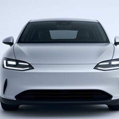 Fototapeta premium Sleek Vehicle Front Design Modern Electric Car Aesthetic | Innovative Auto Engineering with Futuristic Headlights & Aerodynamic Body for Green Transportation