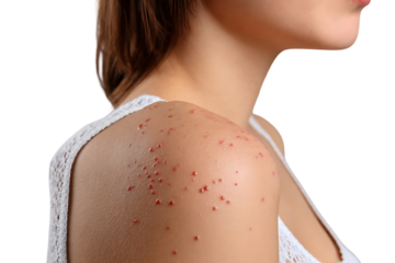 Close up of a woman's shoulder with a rash.