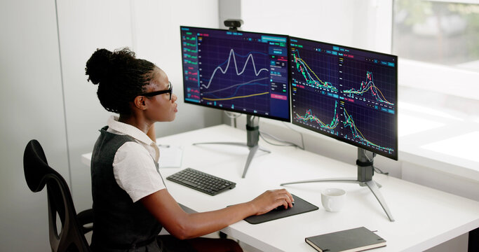African Woman Broker Monitoring Trading Market