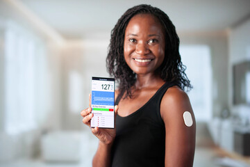 Black Woman Using Diabetic Sensor App