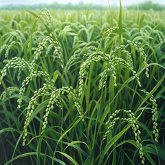 Obraz premium Lush Green Rice Field Close-Up