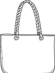 Minimalist Rope Handle Tote Bag Sketch, Handbag Design Illustration, Fashion Concept Art