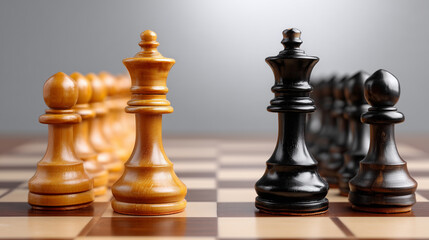 Chess Game Strategy With Black And White Queen On Chessboard Competition