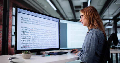 Young Woman Proofreading Book Review Article