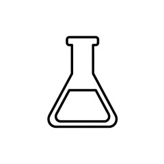 Clear abstract line art icon showing a fundamental laboratory flask for chemical experiments visually, concept for educational science visuals, medical research applications and laboratory equipment