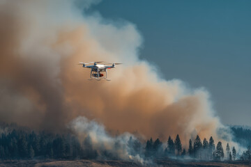 Fototapeta premium drones equipped with advanced water spraying technology combat wildfires efficiently and innovatively