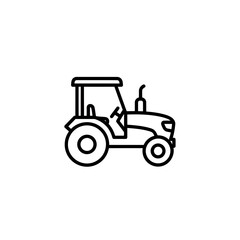 Obraz premium Isolated simple black line vector icon depicting a modern agricultural tractor outline silhouette on a white background, concept for farm equipment symbols, rural work presentations