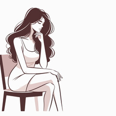 vector image of a woman contemplating on a white background