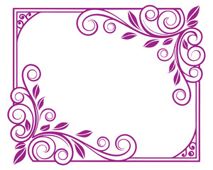 Elegant Floral Frame Design, Decorative Border, Purple Swirls, Ornament Vector