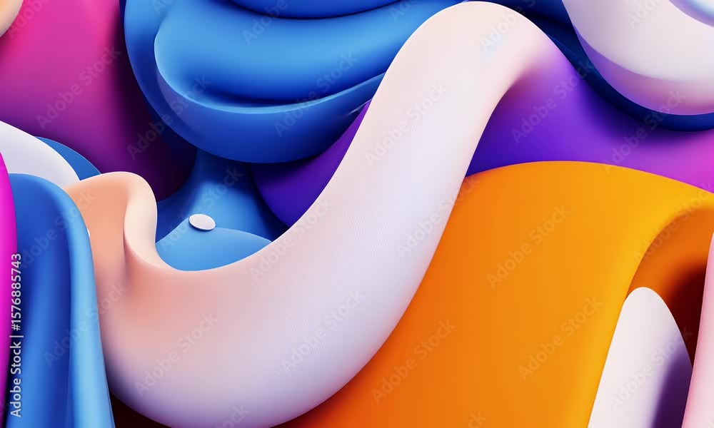 Poster abstract orange and white background with wavy shapes. bright 3d rendering of soft fabrics in motion