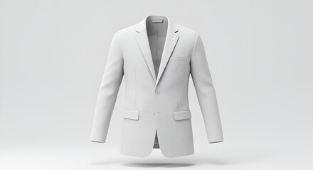 A minimalistic 3D rendered white suit jacket isolated on a light background