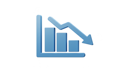 3D Graph Decreasing Arrow Business Statistic Diagram on Transparent