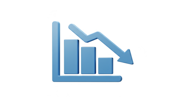 3D Graph Decreasing Arrow Business Statistic Diagram on Transparent