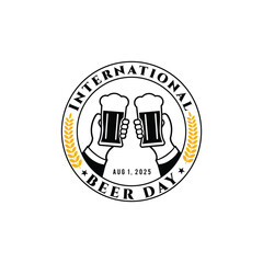 International Beer Day, August 4th, Celebration with mug and  hop leaves 