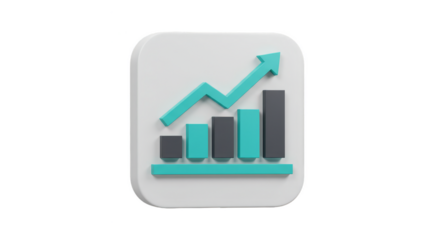 3D Growth Chart Arrow on Transparent Shows Business Success Progress