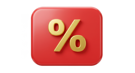 3D Golden Percentage Symbol on Red for Financial Promotion Illustration