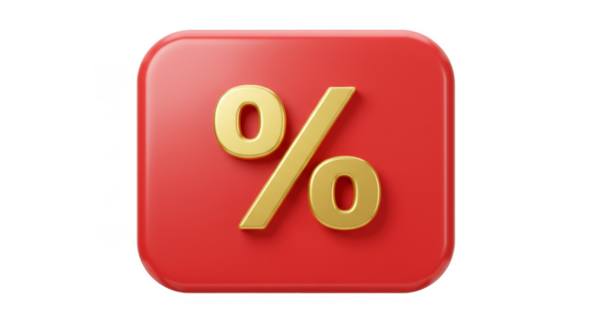 3D Golden Percentage Symbol on Red for Financial Promotion Illustration