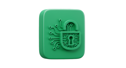 3D Green Lock Icon Security System Protection Privacy Transparent