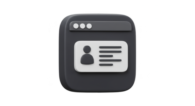 3D Icon of User Profile Page Business Concept on Transparent BG