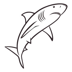 Fototapeta premium Hand Drawn Black Outline Shark White Background Flat Design