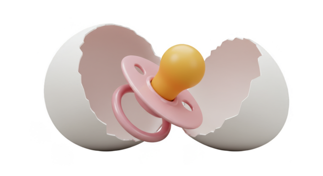 3D Illustration of Baby Pacifier Inside Cracked Egg Shell Background
