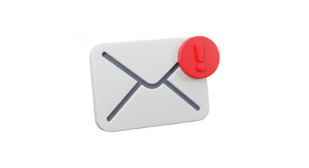 3D Illustration of Email Message Notification Alert on Transparent Background