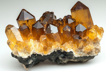 Gorgeous citrine crystal cluster with sharp terminations sits on a contrasting matrix for an interesting mineral specimen
