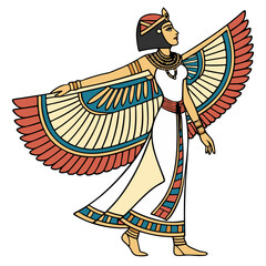 Obraz premium Egyptian Woman in Traditional Dress and Headdress Vector Illustration. Perfect for: Egyptian National Day, Ancient Egypt exhibitions, Museum Education