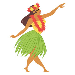 Hawaiian Hula Dancer in Grass Skirt and Floral Lei Vector. Perfect for: Lei Day, Hawaiian Luau, Aloha Festivals