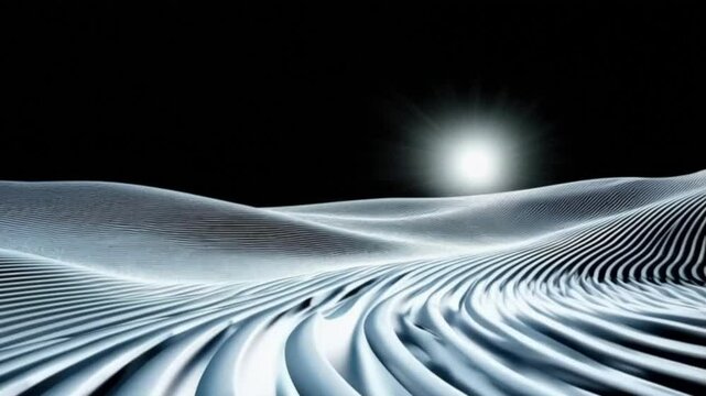 Metallic abstract wave surface, seamless looping video with shiny silver lines
