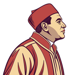 Moroccan Man in Traditional Clothing with Fez Hat Vector Illustration. Perfect for: Eid al-Fitr, Moroccan Wedding, Cultural Tourism
