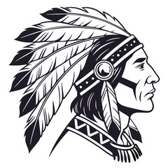 Native American Man in Feather Headdress and Tribal Clothing Vector. Perfect for: Indigenous Peoples Day, Powwow Events, Cultural Education