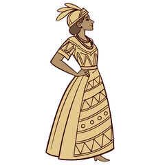 Peruvian Woman in Golden Inca-Style Dress Vector Art. Perfect for: Inti Raymi, Peruvian National Day, Andean Festivals